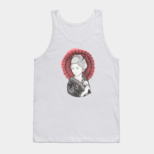 Geisha and Japanese flag Tank Top by Art_et_Be